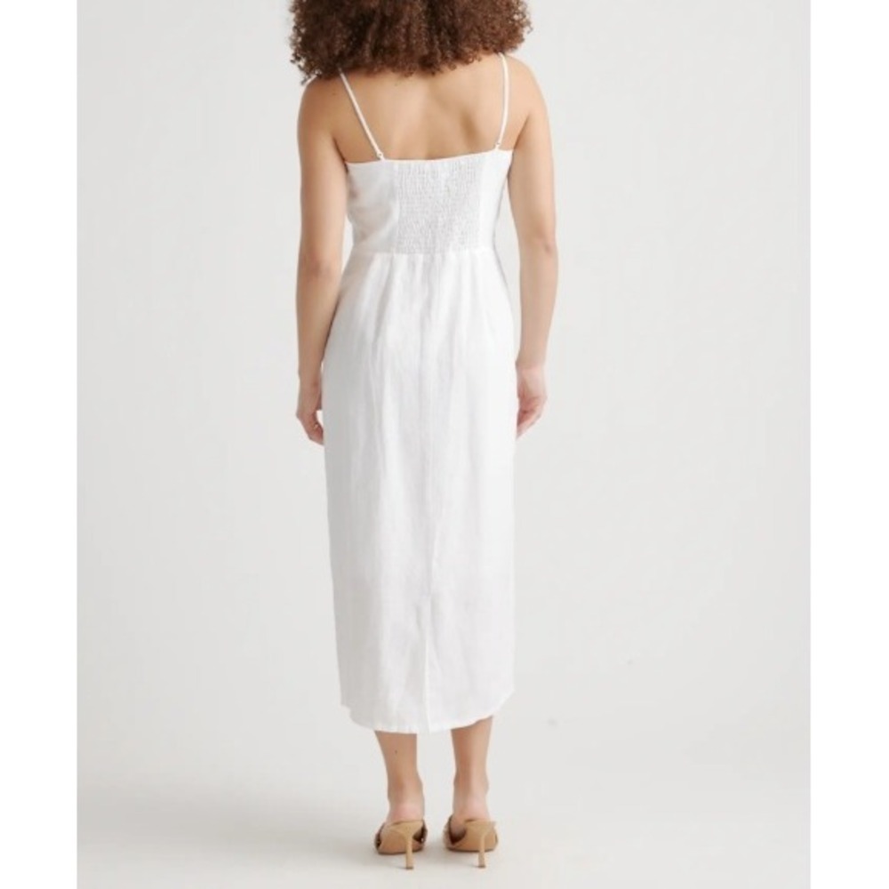 Quince‎ Linen Scoop Neck Midi Sundress White Coastal Beachy Resort Wear Size XL - Picture 2 of 16